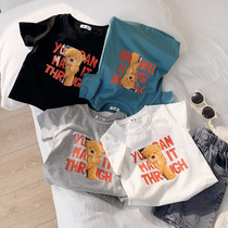 Small Bear Cartoon Girl T Shirt 2022 New Children Short Sleeve Boy Clothes Pure Cotton Baby Summer Blouse Thin