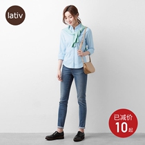 Lativ dress Oxford spinning slim long sleeve shirt OL shirt workplace spring and autumn four seasons parent-child couple womens wear