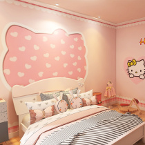 Cartoon Kitty Cat Bedside Background Wall Panel Princess House Bedroom Buttoned Board Wall Pink Plank integrated ceiling
