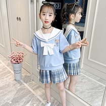 2021 new trendy girls  summer clothes Western style suit skirt childrens fashionable female big childrens summer plaid two-piece skirt
