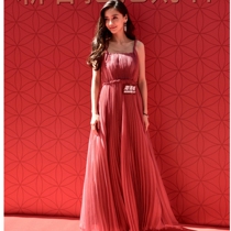 Thai socialite seaside holiday big dress pink sling pleated skirt high waist niche dress