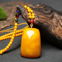 Pure Natural Amber Chicken Oil Yellow Raw Ore Old Honey Wax No Sign Drop Pendant Male and female Blood Mooring Necklace