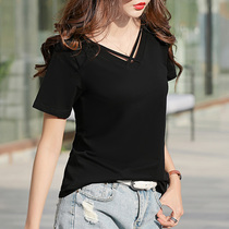 New summer Cotton solid color hollow hollow suspender short sleeve female shirt