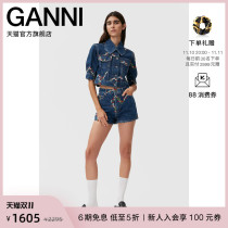 Ganni Womens 2022 New Flower Embroidery High Waist Slim Straight Shorts Jeans J1099696
