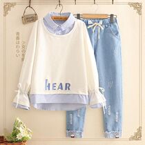 Middle School students autumn women 2020 new girl autumn set College Wind Big children loose junior high school girls two sets