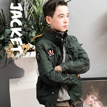 Le Wenxi solid color B outfit autumn and winter New Boys street stand collar clip cotton padded jacket padded cotton jacket