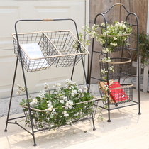 Island pull simple iron flower shelf storage rack hemp rope decoration frame living room balcony storage bookshelf flower pot shelf stand