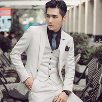 White suit mens suit wedding British style three-piece suit slim Korean version handsome new mens casual suit trend