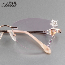 Womens butterfly diamond cut edge glasses big face myopia glasses beauty mirror personality diamond-encrusted frameless glasses women