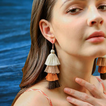 Bohemian tassel earrings cotton multi-layer European and American ethnic style long earrings female Korean earrings sweet and cute