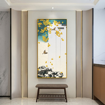 Hand painted oil painting Gingko Tree Living Room Genguan Corridor Hang Painting Modern Decoration Painting Metal Frame Vertical version Aisle Fresco