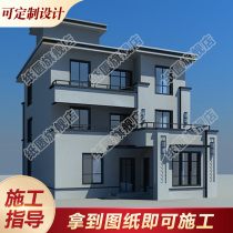 Rural self-built house design drawing modern simple style three-story villa design drawing paper house full set of construction drawings