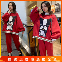 Pregnant womens autumn clothes suit fashion models 2020 autumn and winter new internet red dogs foreign pistachio with big code pregnant women two sets