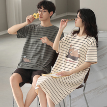 2 Sets Price Couples Sleepwear Womens Summer New Pure Cotton Short Sleeve Sleeping Dress Men Casual Streaks Extras Wear Home Clothing