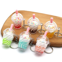 Cute ice cream keychain simulation Candy Crushed ice wheat whirlwind female powder chain couple car student bag pendant