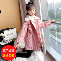 Girl Thickening Coat Autumn Winter Clothing 2022 New Girl Foreign Air CUHK Children Plus Velvet Pie Overcomes Windwear Cotton Clothing