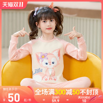 Girls pajamas childrens autumn clothes autumn pants spring autumn cotton long sleeves medium big boy girls underwear cotton leggings set