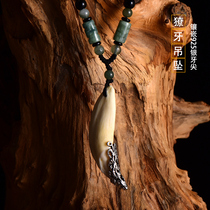 Black dog teeth inlaid with silver set tooth tip pendant necklace Wolf teeth shape men and women real teeth Tibetan Mastiff teeth bone jewelry