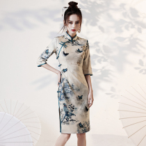 Improved cheongsam 2021 new high-end temperament young ink Chinese style dress autumn short sleeve