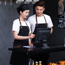 Waterproof and oil-proof neck canvas apron hot pot coffee shop waiter work clothes denim canvas neck apron