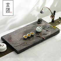 Gold Group Ebony Tea Tray Dark Wood Tea Tray Hai Solid Wood Tea Table Large Kung Fu Tea Tray Tea Utensils Drainage Single Layer