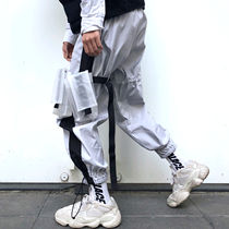 ZACHARIAH walking alone Transparent pocket functional pants Hip-hop National trend brand tactical drawstring leg ins sports pants