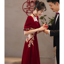Toast Bride Wine Red 2021 New Engagement Wedding Small Man Back Dress Dress Usually Wear