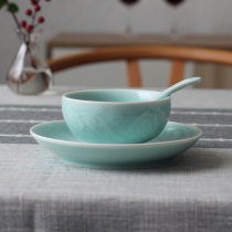Celadon high-end tableware restaurant hotel table Chinese ceramic 3-piece set Bowl plate spoon set custom logo