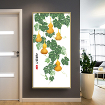 New Chinese style entrance vertical decorative painting Five blessings gourd mural Lucky Feng Shui aisle Hanging painting at the end of the corridor