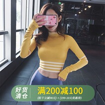 Kaka custom sexy navel sports shirt female slim training running pullover long sleeve yoga fitness suit