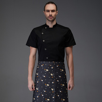 Summer kitchen overalls mens short sleeves breathable thin hotel Western restaurant chef tooling custom printed LOGO black