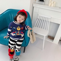 Starry Sky Rainbow Child Autumn Winter Plus Suede Suit Little Boy Girl Baby Cute Ocean Sweater Cotton Pants