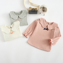 Baby spring and autumn coat baby base shirt wear cotton foreign air long sleeve T-shirt girl 0-3 years old doll collar Han