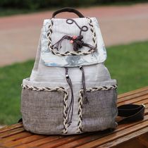 National wind bag cotton and hemp closure backpack Womens double shoulder bag bucket bag college wind M9605