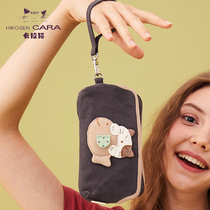 HIKOSEN carabas cartoon womens double compartment canvas zipper change coin cosmetic bag