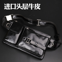 Leather fanny pack mens casual mobile phone bag oil wax head layer cowhide chest bag multi-function shoulder satchel sports tide bag