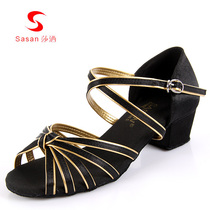SASAN Latin dance shoes women and children national standard dance shoes middle heel soft bottom dancing shoes young girls