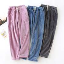 Coral velvet pajamas mens and womens autumn and winter fairy warm pants flannel loose outer wear lazy thickened warm home pants