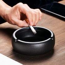 Black Pottery Ashtrays Anti Fly Ash Home Living Room Office Retro Ceramic Windproof Smoke Cylinder Hotel Ashtrays Custom