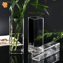 Desktop transparent glass vase Hydroponic rectangular hydroponic plant container Creative vase Flower pot vessel Large 