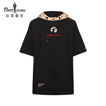 Bhiyin Löfven Spring Summer Ladies Plaid Hooded Short Sleeve Letter Sweatshirt Casual Big Pocket Top