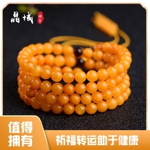 Beeswax bracelet female natural chanterelle yellow old beeswax rough 108 Buddha beads Mens Rosary Amber multi-circle hand string