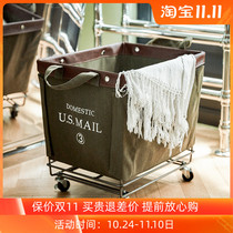 Japanese industrial wind iron basket canvas storage basket home hotel famous dirty clothes Lou mobile toy storage basket