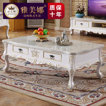  European-style natural marble coffee table TV cabinet combination set paint full solid wood carved living room small apartment coffee table
