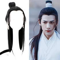 Xinyi ancient costume long straight hair set new fashion Mens whole fake hair accessories retro style breathable natural high temperature silk headgear