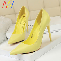 Korean fashion simple women shoes high heels yellow sexy