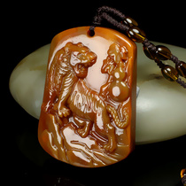 Natural authentic Yunnan Huanglong jade tiger pendant Mens and womens Zodiac Tiger jade pendant Jade pendant Jade necklace Jade brand