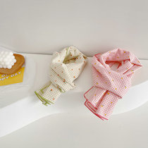 Girls scarf spring and autumn thin cotton linen Japanese and Korean sweet plaid cherry baby concave shape warm girl scarf tide