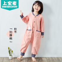 Upper Treasure Wheat Spring Autumn Winter Children Conjoined Pyjamas Pure Cotton Thickened Children Warm Sleeping Clothes Male And Female Children Conjoined Clothes