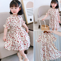 Childrens clothing 2022 summer new Korean version girl baby fresh and cute idylo garden windy and snow-spun neckline dresses